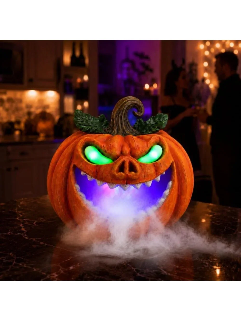 Spooky Halloween Pumpkin Fog Machine - Glowing Green Eyes Tabletop Decor for